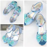 Kid Girls Sequins Beads Mesh Bowknot Open-Toed Sandals High Pumps Dress Shoes
