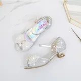 Kid Girls Sequins 3D Pearl Lace Bowknot Open-Toed Sandal High Pumps Dress Shoes