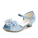 Kid Girls Sequins Glitter 3D Diamond Pearl Bowknot Open-Toed Sandals High Pumps Dress Shoes