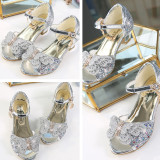 Kid Girls Sequins 3D Butterfly Open-Toed Sandals High Pumps Dress Shoes