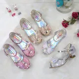 Kid Girls Sequins 3D Pearl Colorful Jewel Bowknot Open-Toed Sandal High Pumps Dress Shoes