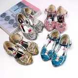 Kid Girls Sequins 3D Diamond Bowknot Open-Toed Sandals High Pumps Dress Shoes