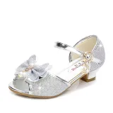 Kid Girls Sequins Glitter 3D Diamond Pearl Bowknot Open-Toed Sandals High Pumps Dress Shoes