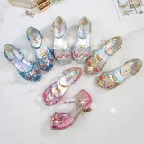 Kid Girls Sequins Pearl 3D Bowknot Flowers Open-Toed Sandal High Pumps Dress Shoes