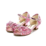 Kid Girls Sequins 3D Butterfly Open-Toed Sandals High Pumps Dress Shoes
