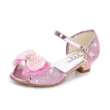 Kid Girls Sequins 3D Pearl Lace Bowknot Open-Toed Sandal High Pumps Dress Shoes