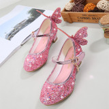 Kid Girls 3D Butterfly Sequins Glitter High Pumps Dress Shoes
