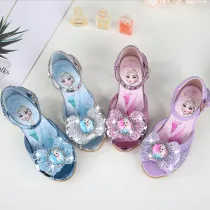 Kid Girls Sequins Diamond Bowknot Open-Toed Sandals High Pumps Dress Shoes