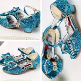 Kid Girls Sequins 3D Diamond Bowknot Open-Toed Sandals High Pumps Dress Shoes