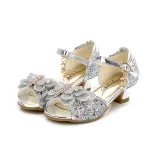 Kid Girls Sequins 3D Butterfly Open-Toed Sandals High Pumps Dress Shoes