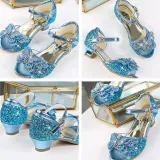 Kid Girls Sequins 3D Butterfly Open-Toed Sandals High Pumps Dress Shoes