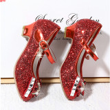 Kid Girls Sequins 3D Diamond Bowknot High Pumps Dress Shoes