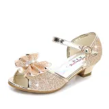 Kid Girls Sequins Glitter 3D Diamond Pearl Bowknot Open-Toed Sandals High Pumps Dress Shoes