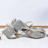 Kid Girls Sequins Glitter 3D Rainbow Diamond Bowknot High Pumps Dress Shoes