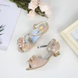 Kid Girls Sequins Glitter 3D Diamond Pearl Bowknot Open-Toed Sandals High Pumps Dress Shoes