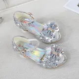 Kid Girls Sequins 3D Pearl Jewel Bowknot Open-Toed Sandal High Pumps Dress Shoes