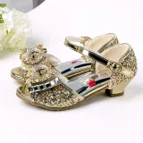Kid Girls Sequins 3D Diamond Bowknot Open-Toed Sandals High Pumps Dress Shoes