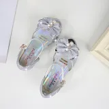 Kid Girls Sequins Glitter 3D Diamond Pearl Bowknot Open-Toed Sandals High Pumps Dress Shoes
