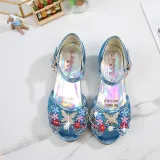 Kid Girls Sequins Pearl 3D Bowknot Flowers Open-Toed Sandal High Pumps Dress Shoes