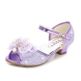 Kid Girls Sequins 3D Pearl Lace Bowknot Open-Toed Sandal High Pumps Dress Shoes