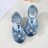 Kid Girls Sequins Diamond Frozen Princess Open-Toed High Pumps Sandals Dress Shoes