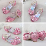 Kid Girls Sequins 3D Pearl Jewel Bowknot Open-Toed Sandal High Pumps Dress Shoes