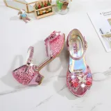 Kid Girls Sequins Pearl 3D Bowknot Flowers Open-Toed Sandal High Pumps Dress Shoes