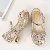 Kid Girls Sequin Glitter Bow Diamond Heels Pumps Dress Shoes