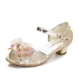 Kid Girls Sequins 3D Pearl Colorful Jewel Bowknot Open-Toed Sandal High Pumps Dress Shoes