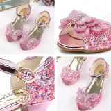 Kid Girls Sequins 3D Butterfly Open-Toed Sandals High Pumps Dress Shoes