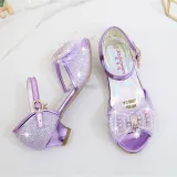 Kid Girls Sequins 3D Pearl Lace Bowknot Open-Toed Sandal High Pumps Dress Shoes