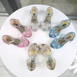 Kid Girls Sequins 3D Butterfly Open-Toed Sandals High Pumps Dress Shoes