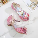 Kid Girls Sequins Pearl 3D Bowknot Flowers Open-Toed Sandal High Pumps Dress Shoes
