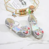Kid Girls Sequins Pearl 3D Bowknot Flowers Open-Toed Sandal High Pumps Dress Shoes
