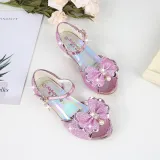Kid Girls Sequins Glitter 3D Diamond Pearl Bowknot Open-Toed Sandals High Pumps Dress Shoes