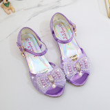 Kid Girls Sequins 3D Pearl Lace Bowknot Open-Toed Sandal High Pumps Dress Shoes