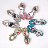 Kid Girls Sequins 3D Diamond Bowknot Open-Toed Sandals High Pumps Dress Shoes