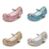 Kid Girls Sequins Glitter Pearl Flowers Diamond Butterfly Bowknot High Pumps Dress Shoes