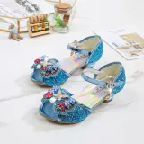 Kid Girls Sequins Pearl 3D Bowknot Flowers Open-Toed Sandal High Pumps Dress Shoes