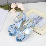 Kid Girls Sequins Glitter 3D Diamond Pearl Bowknot Open-Toed Sandals High Pumps Dress Shoes