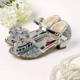 Kid Girls Sequins 3D Diamond Bowknot Open-Toed Sandals High Pumps Dress Shoes