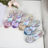 Kid Girls Sequins Glitter 3D Diamond Pearl Bowknot Open-Toed Sandals High Pumps Dress Shoes
