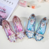 Kid Girls Crystal Flower Sequins Frozen Glossy High Pumps Dress Shoes
