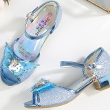 Kid Girls Sequins 3D Diamond Butterfly Open-Toed Sandals High Pumps Dress Shoes