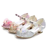 Kid Girls Sequins 3D Pearl Colorful Jewel Bowknot Open-Toed Sandal High Pumps Dress Shoes