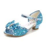 Kid Girls Sequins 3D Pearl Jewel Bowknot Open-Toed Sandal High Pumps Dress Shoes