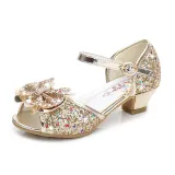 Kid Girls Sequins 3D Pearl Jewel Bowknot Open-Toed Sandal High Pumps Dress Shoes