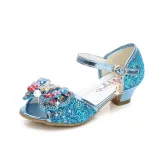 Kid Girls Sequins Pearl 3D Bowknot Flowers Open-Toed Sandal High Pumps Dress Shoes