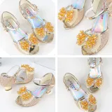 Kid Girls Sequins Beads Mesh Bowknot Open-Toed Sandals High Pumps Dress Shoes