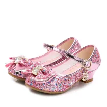 Kid Girls Sequin Glitter Bow Diamond Heels Pumps Dress Shoes